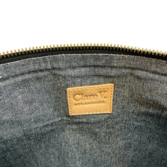 Clare V. Sac Bretelle Navy Perforated Suede w Stripes Crossbody Bag - Picture 6 of 8